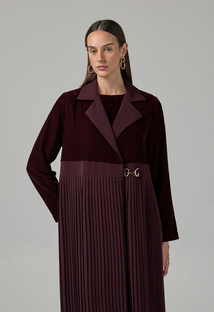 Choice Double Breasted Notched Collar Abaya With Hijab (2Pcs) Burgundy