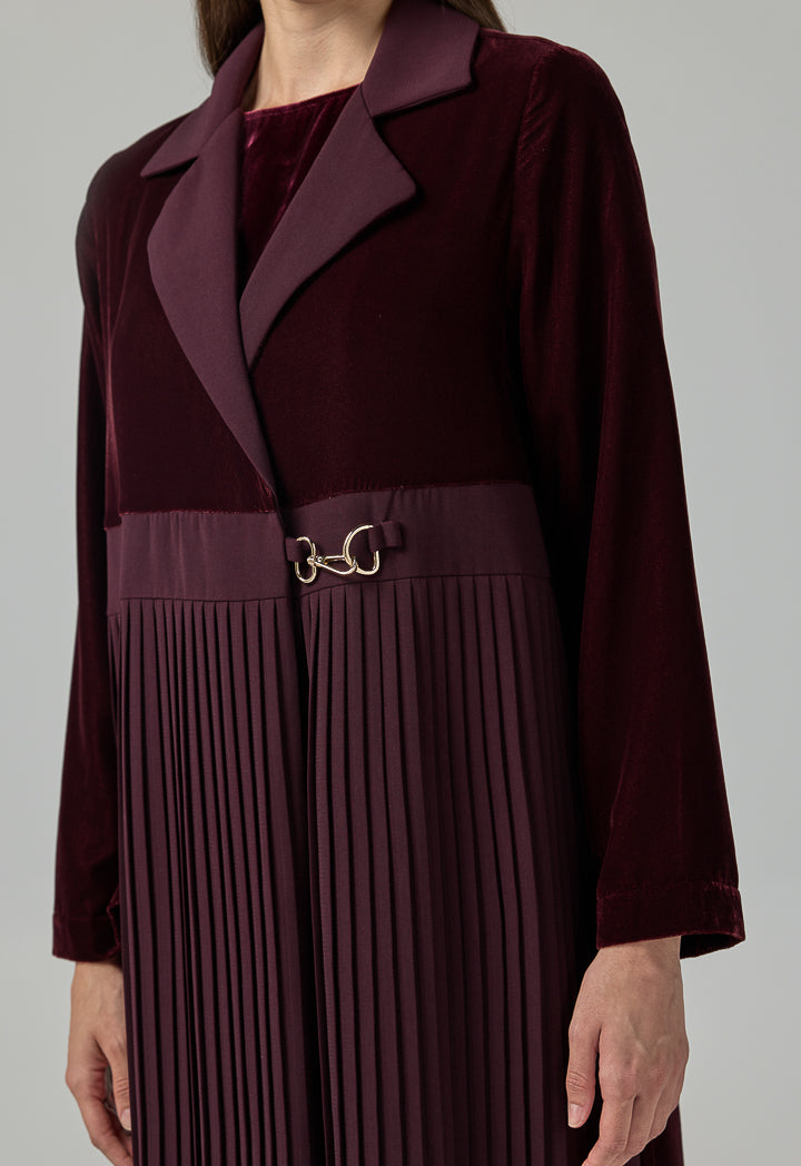 Choice Double Breasted Notched Collar Abaya With Hijab (2Pcs) Burgundy