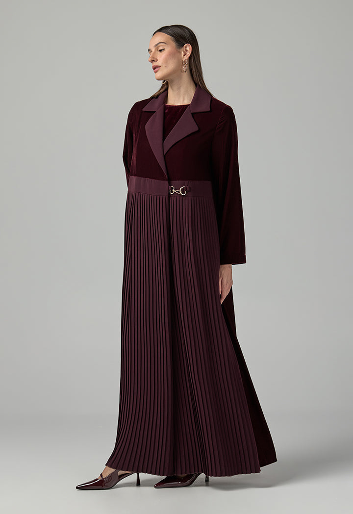 Choice Double Breasted Notched Collar Abaya With Hijab (2Pcs) Burgundy