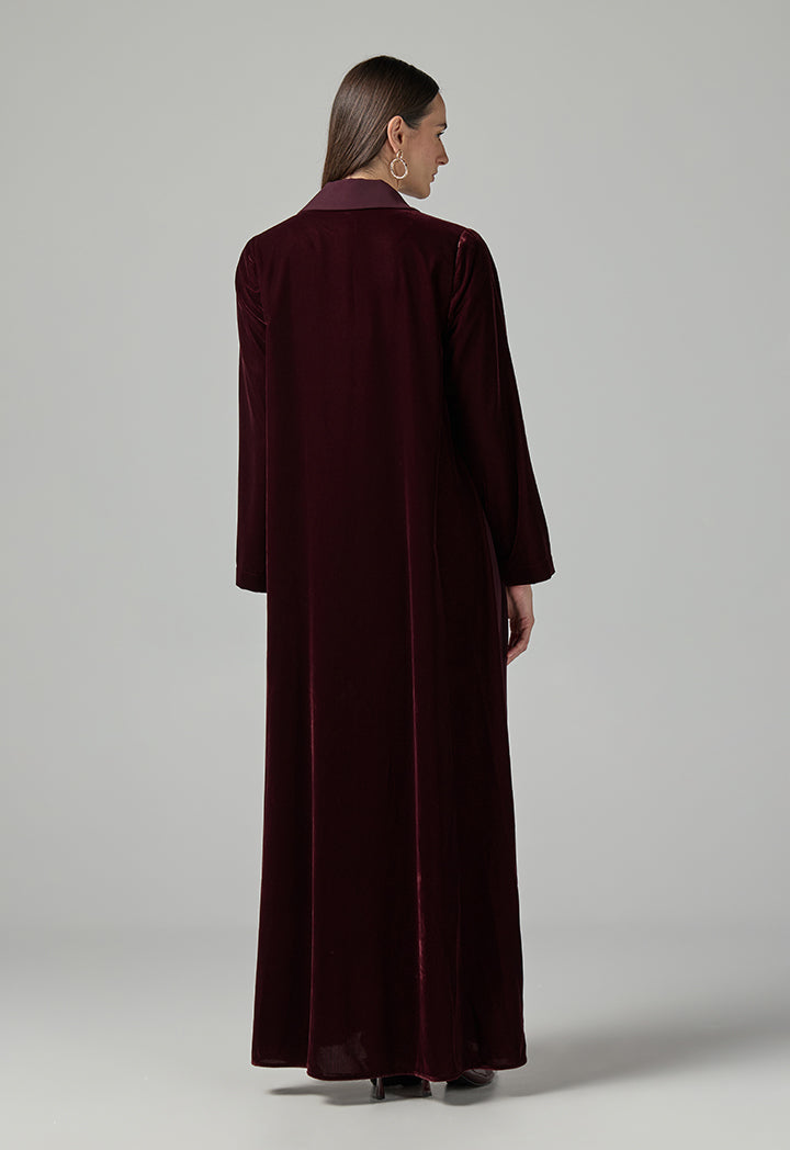 Choice Double Breasted Notched Collar Abaya With Hijab (2Pcs) Burgundy