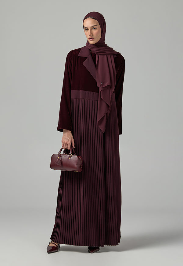 Choice Double Breasted Notched Collar Abaya With Hijab (2Pcs) Burgundy
