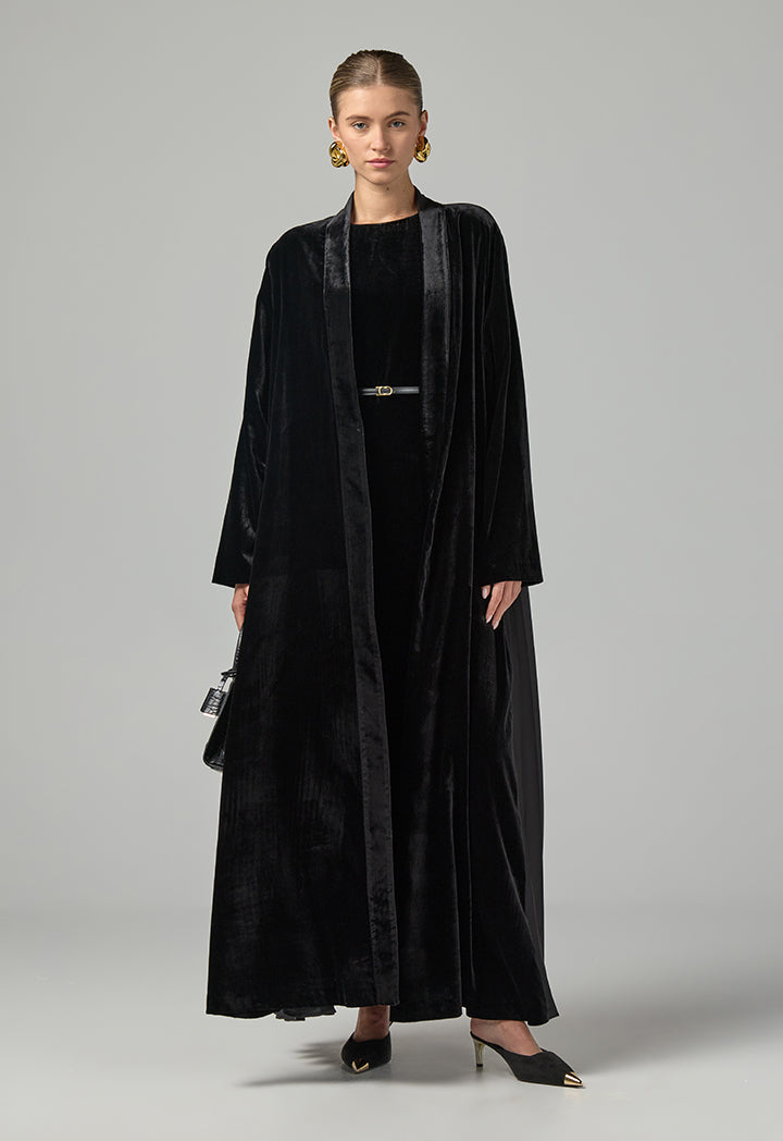 Choice Solid Velvet Open Abaya Black