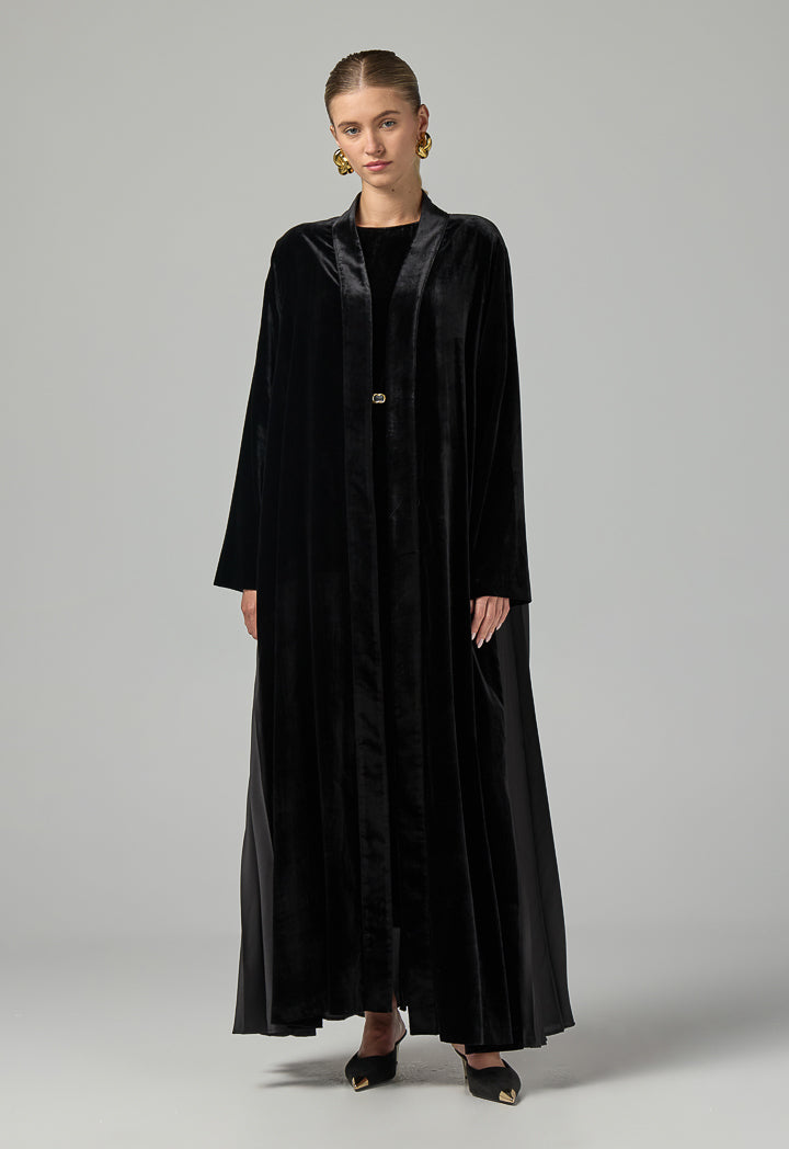 Choice Solid Velvet Open Abaya Black
