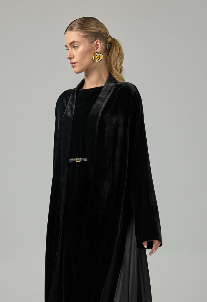 Choice Solid Velvet Open Abaya Black