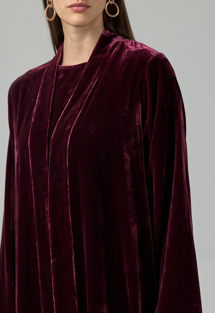 Choice Solid Velvet Open Abaya Burgundy