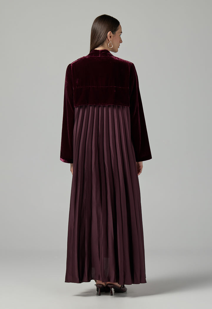 Choice Solid Velvet Open Abaya Burgundy