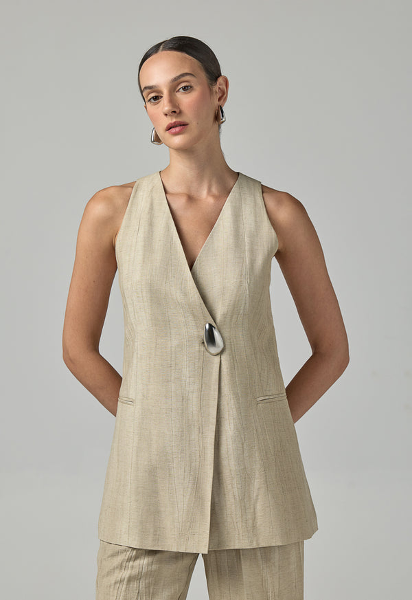 Choice Solid Front Pocket Gilet Beige