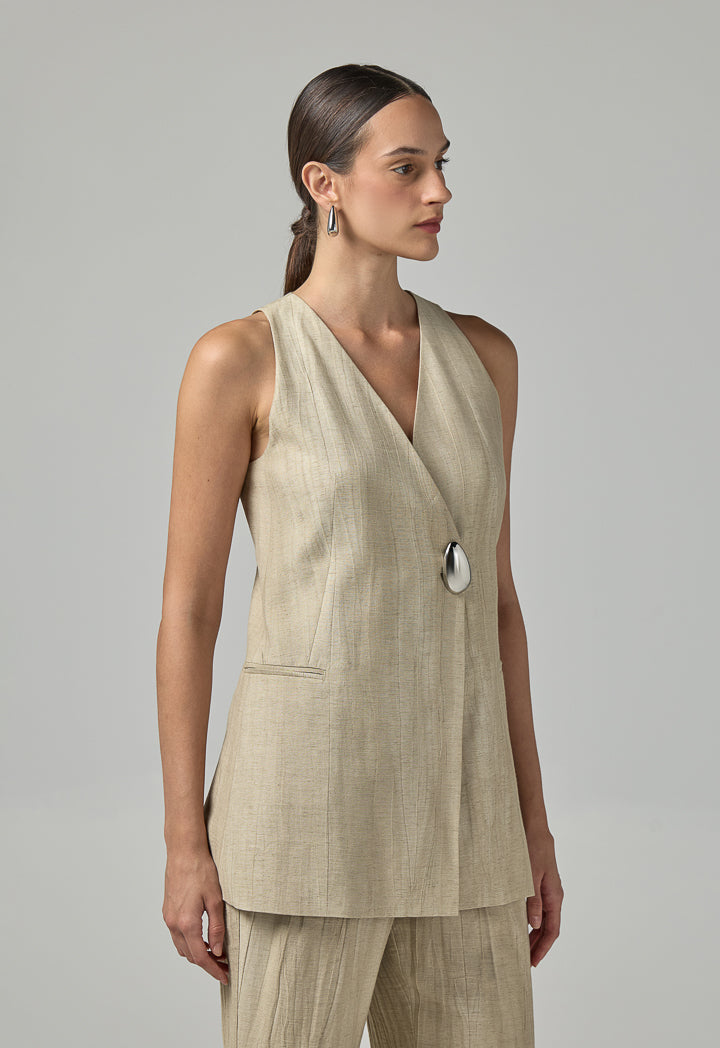 Choice Solid Front Pocket Gilet Beige