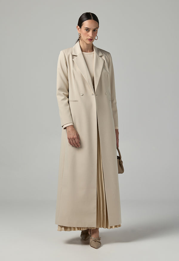 Choice Double Breasted Notched Collar Coat Beige