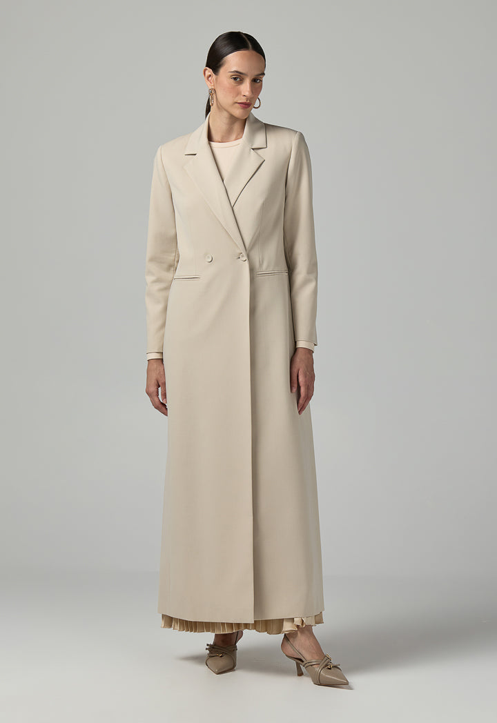 Choice Double Breasted Notched Collar Coat Beige