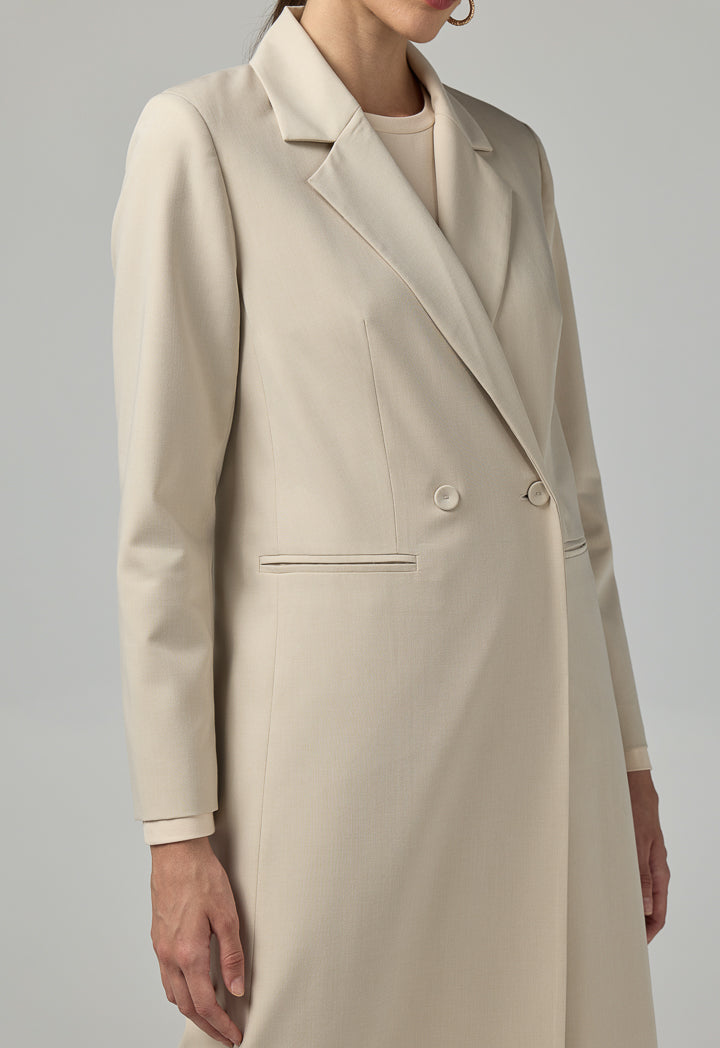 Choice Double Breasted Notched Collar Coat Beige