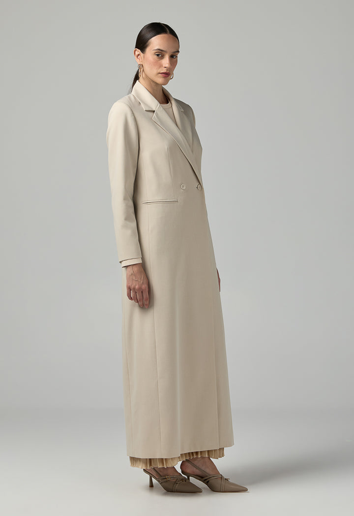 Choice Double Breasted Notched Collar Coat Beige