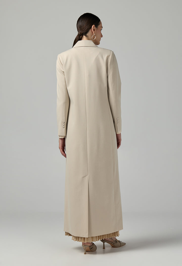 Choice Double Breasted Notched Collar Coat Beige