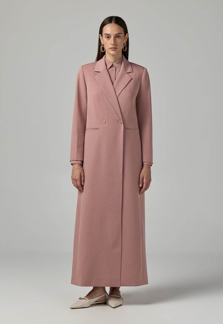Choice Double Breasted Notched Collar Coat Pink