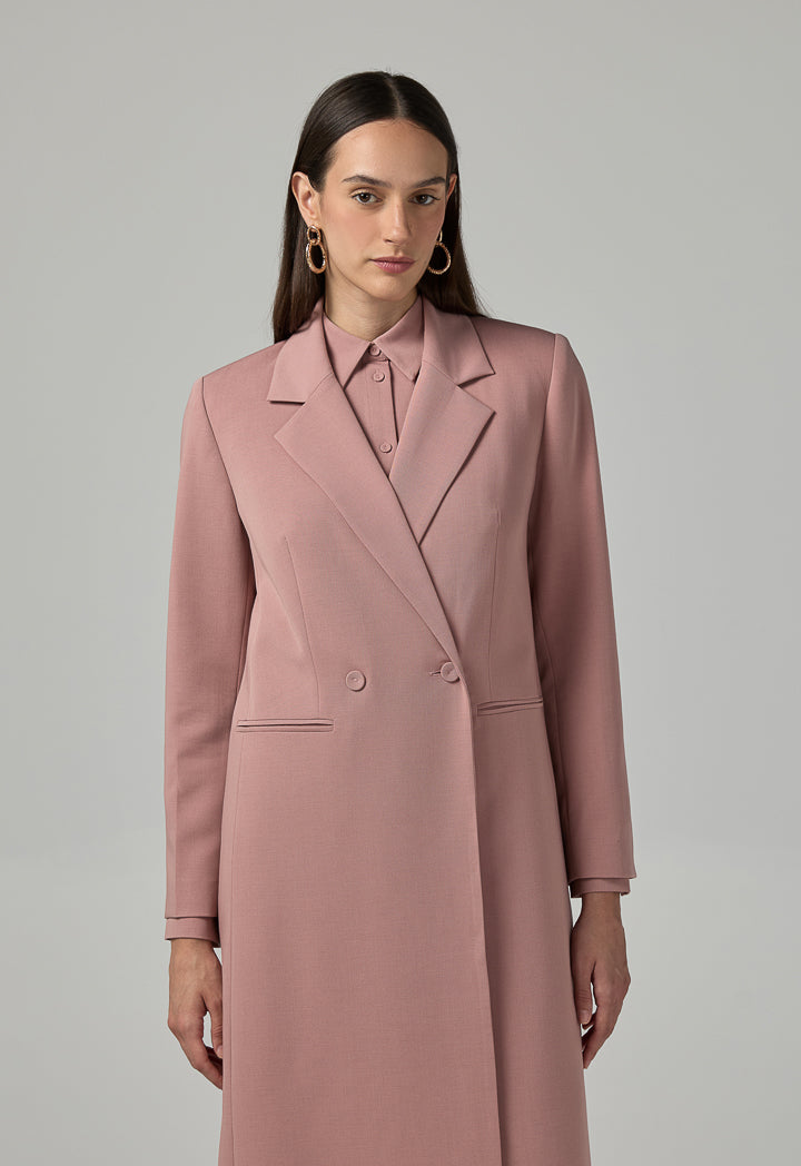 Choice Double Breasted Notched Collar Coat Pink