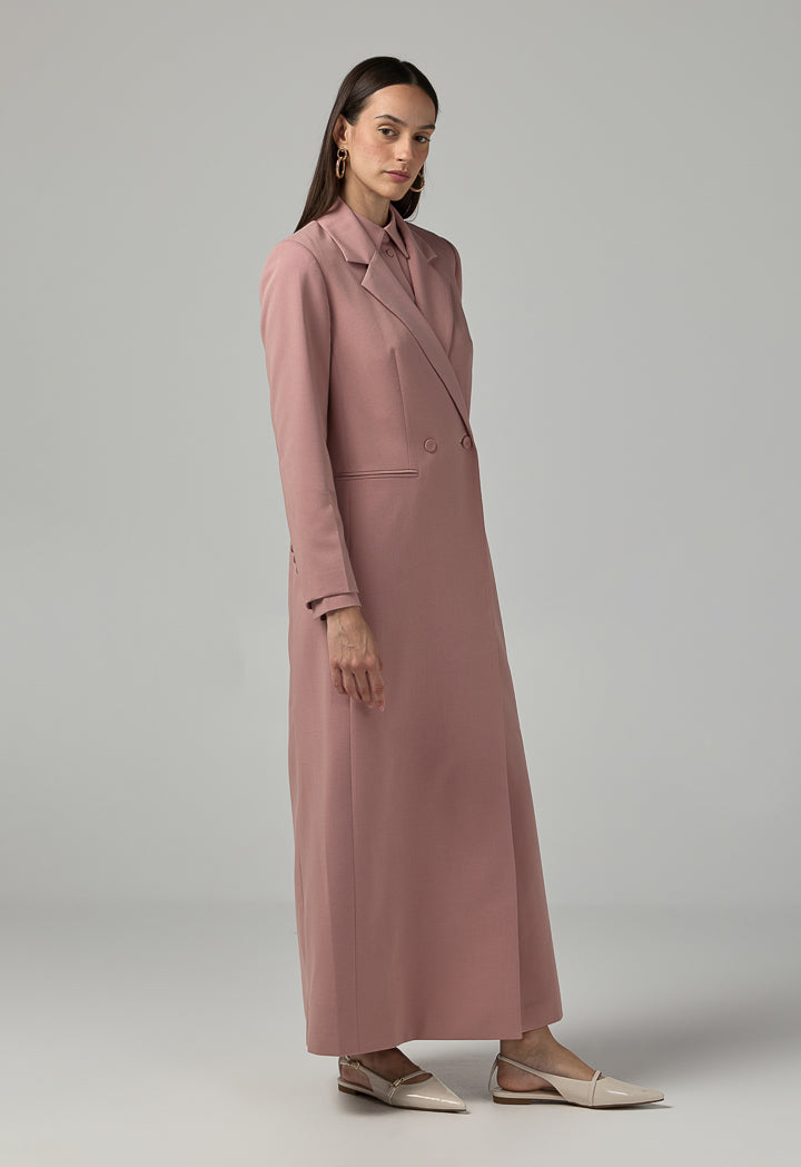 Choice Double Breasted Notched Collar Coat Pink