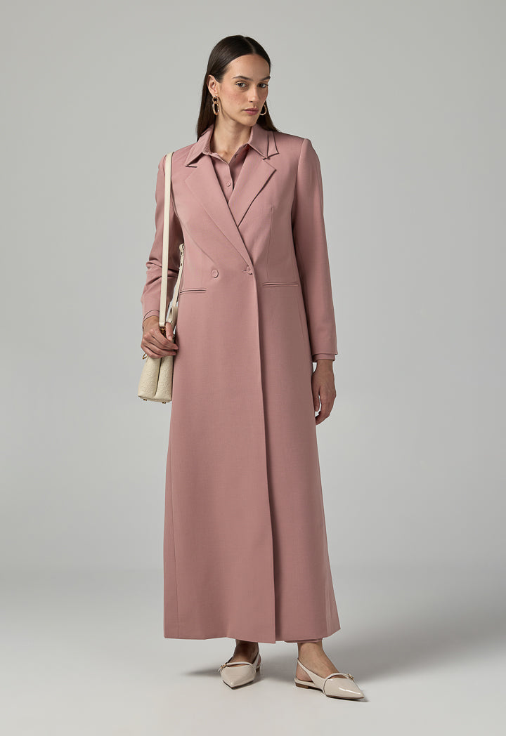Choice Double Breasted Notched Collar Coat Pink