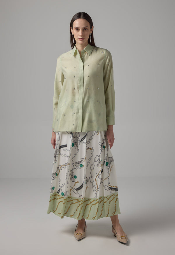 Choice Solid Crystal Embellished Shirt Mint