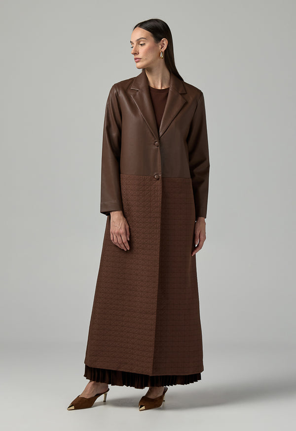 Choice Pu Leather Quilted Coat Brown