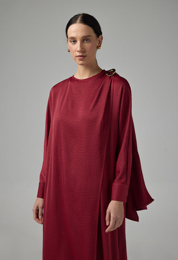 Choice Solid Maxi Dress With Attachable Scarf  Burgundy