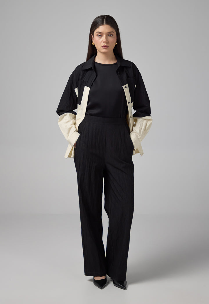 Choice Crinkled Elasticated Waist Trousers Black