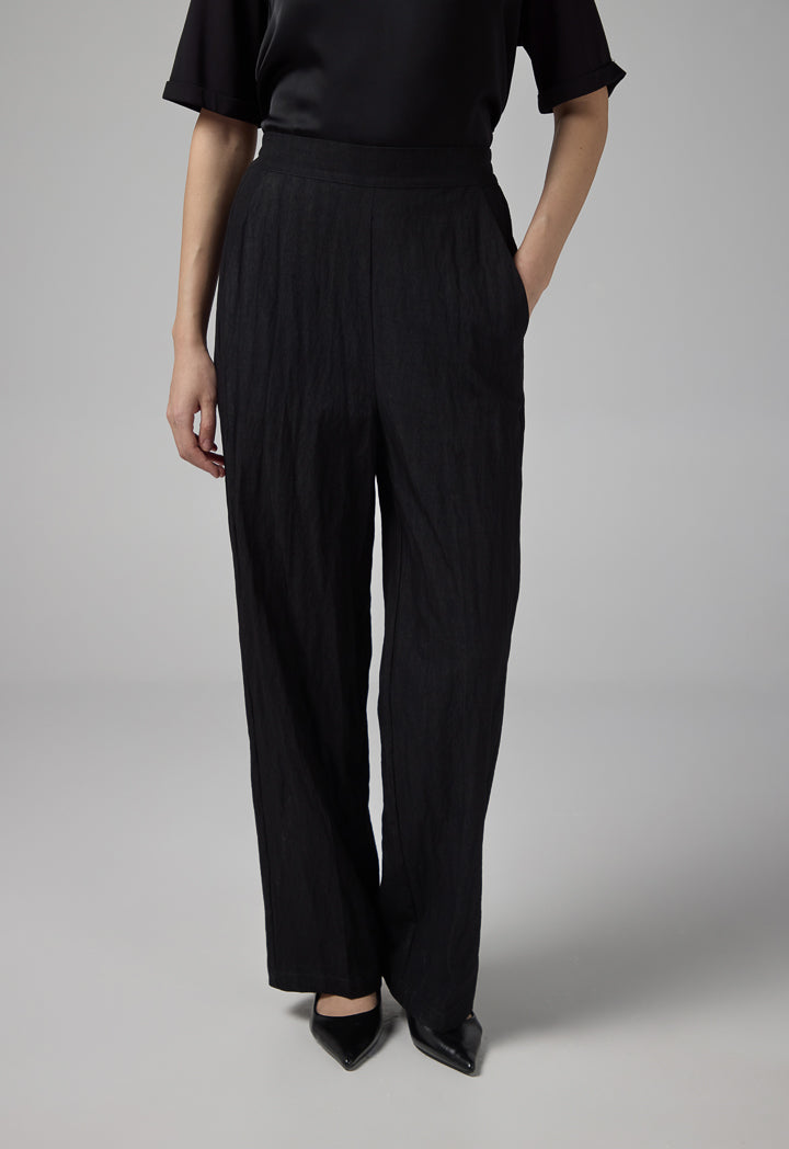 Choice Crinkled Elasticated Waist Trousers Black