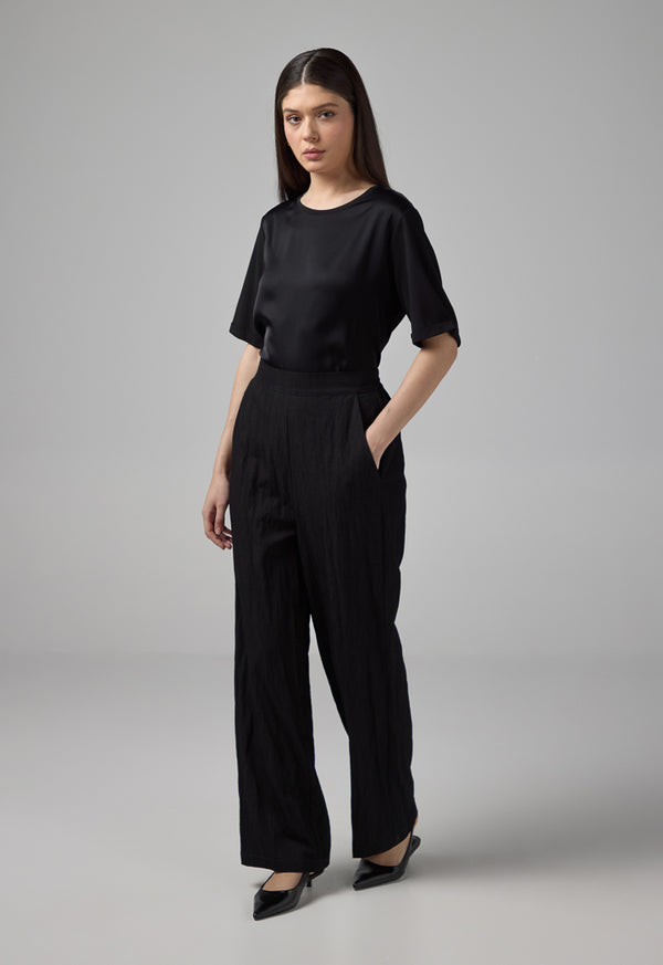 Choice Crinkled Elasticated Waist Trousers Black
