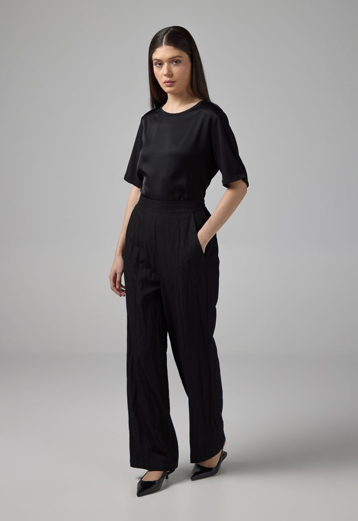 Choice Crinkled Elasticated Waist Trousers Black