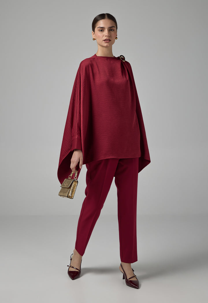Choice Basic High-Low Attachable Scarf Blouse Burgundy