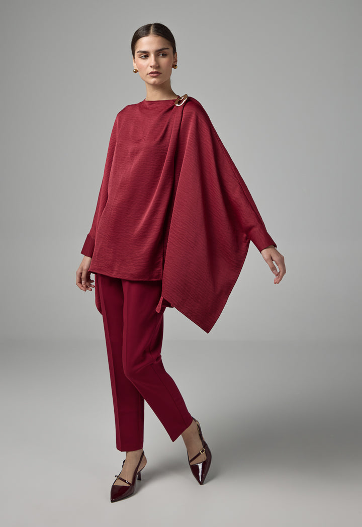 Choice Basic High-Low Attachable Scarf Blouse Burgundy