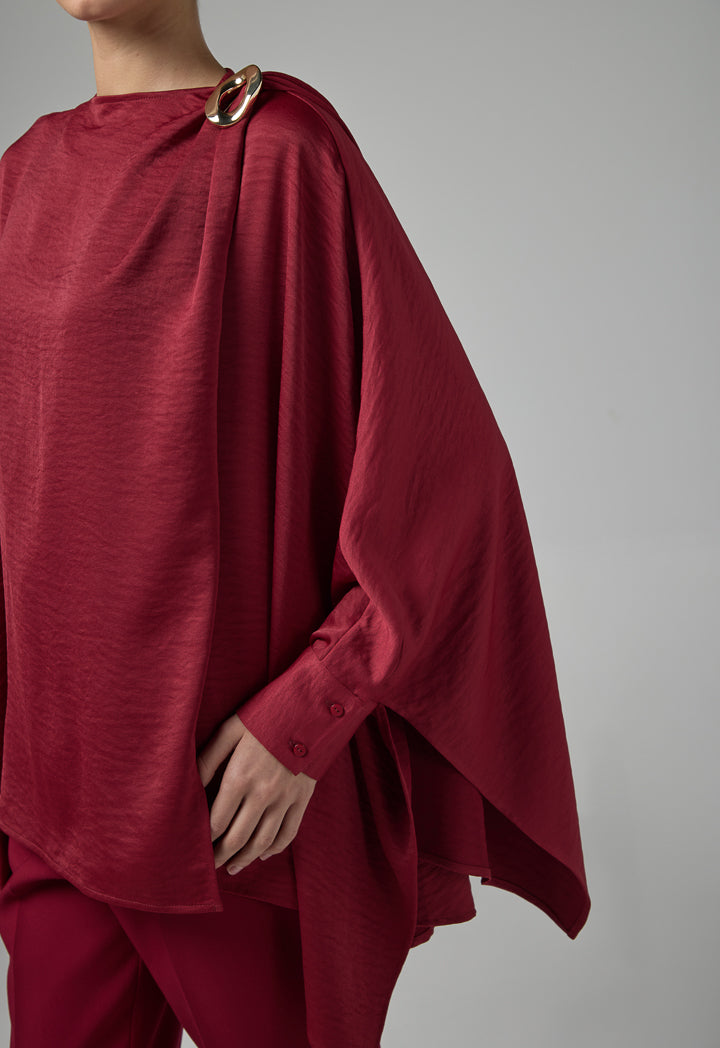 Choice Basic High-Low Attachable Scarf Blouse Burgundy