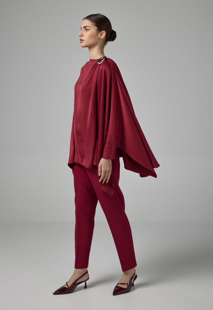 Choice Basic High-Low Attachable Scarf Blouse Burgundy