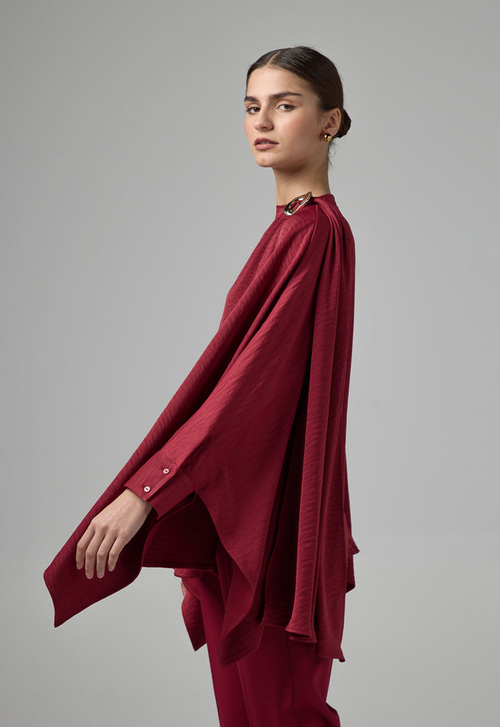 Choice Basic High-Low Attachable Scarf Blouse Burgundy