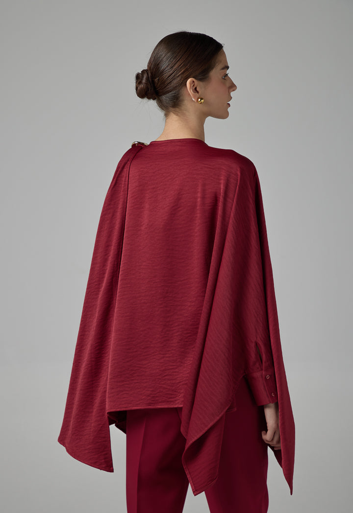 Choice Basic High-Low Attachable Scarf Blouse Burgundy