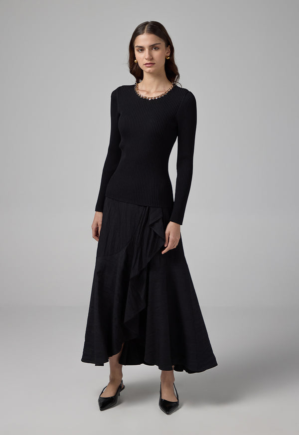 Choice Chain Detail Knitted Blouse Black