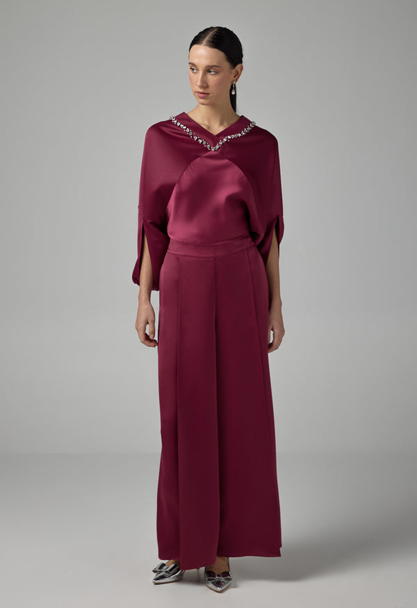 Choice Elastic Waist Palazzo Trousers Burgundy