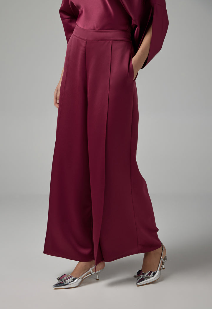 Choice Elastic Waist Palazzo Trousers Burgundy