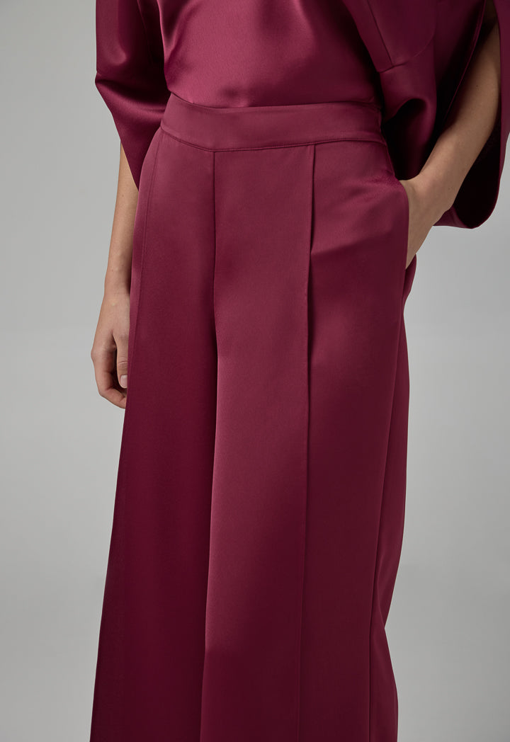 Choice Elastic Waist Palazzo Trousers Burgundy