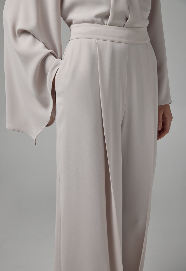 Choice High Waist Palazzo Trousers Beige