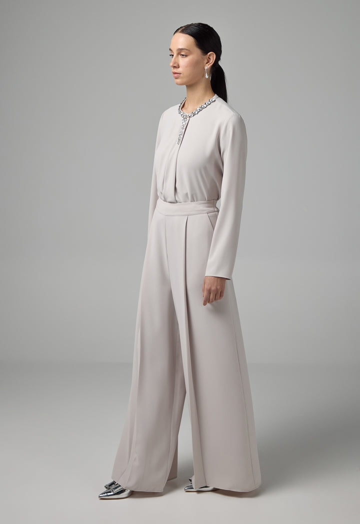 Choice High Waist Palazzo Trousers Beige