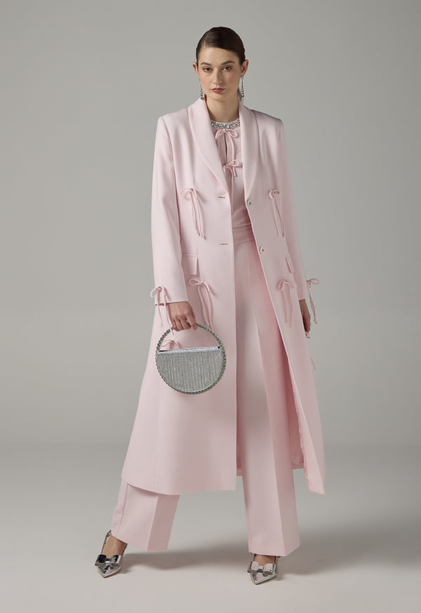 Choice Notched Collar Bow-Detail Coat Pink