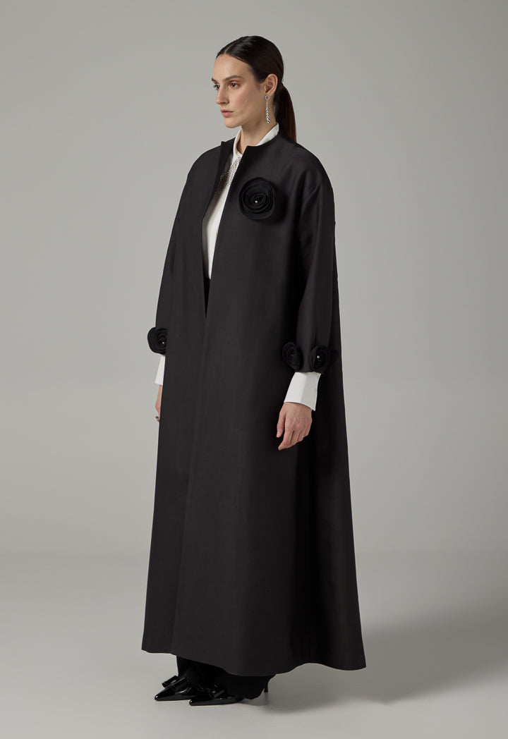 Choice Flowers Patch Long Sleeve Maxi Abaya Black