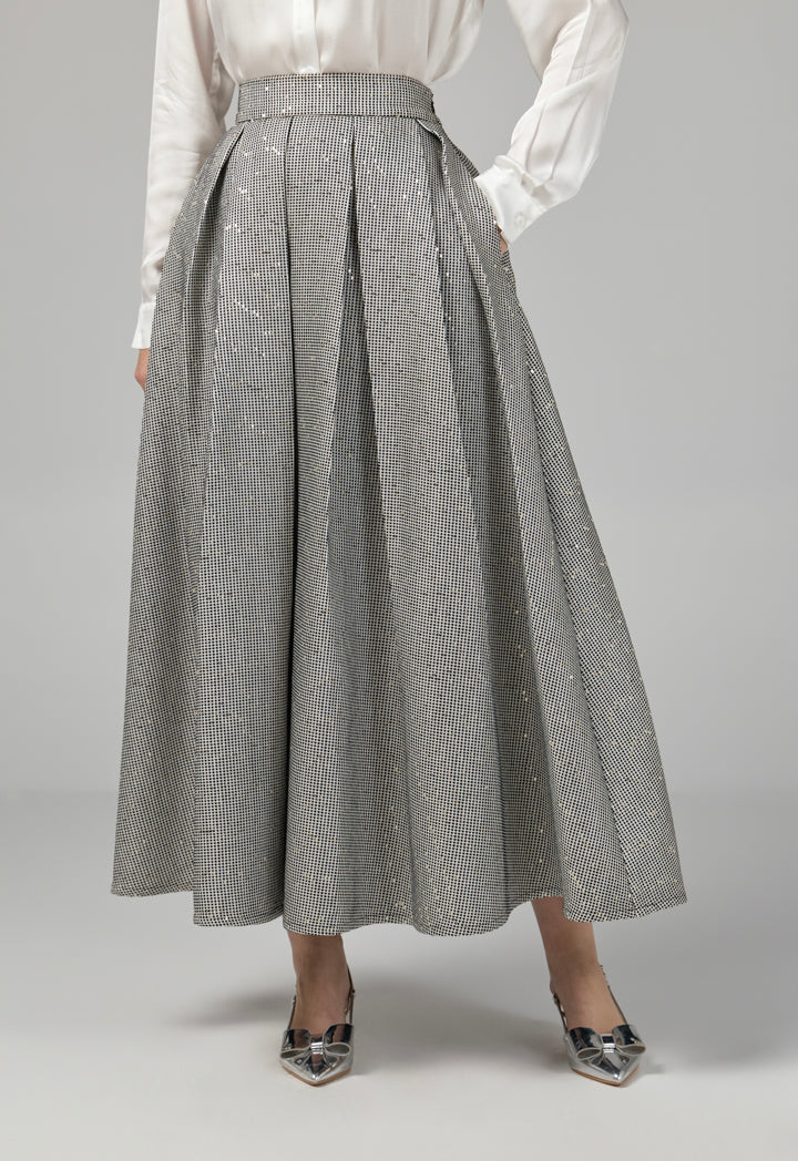 Choice Contrast Flared Sequin Skirt Black