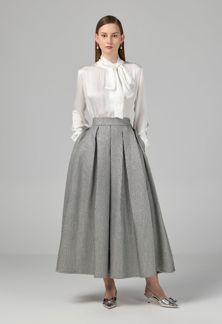 Choice Contrast Flared Sequin Skirt Black