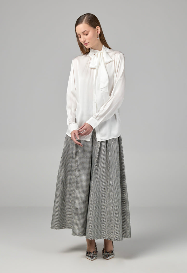 Choice Solid Shirt With Attached Scarf Off White