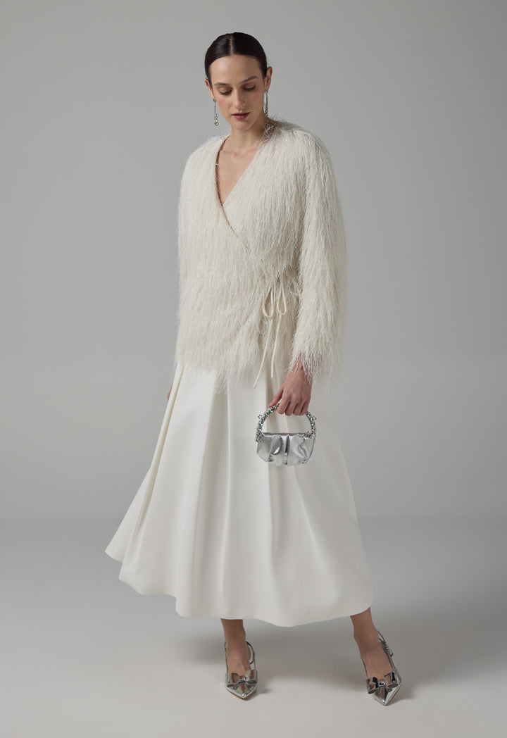 Choice Basic Fringe Long Sleeve Kimono Off White