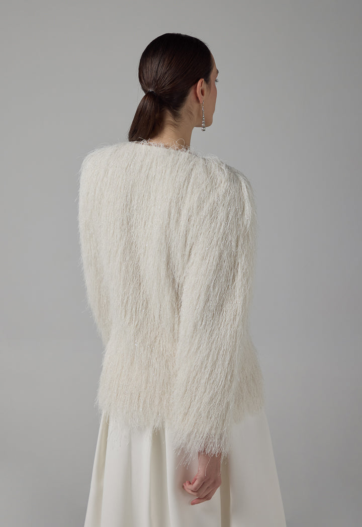 Choice Basic Fringe Long Sleeve Kimono Off White