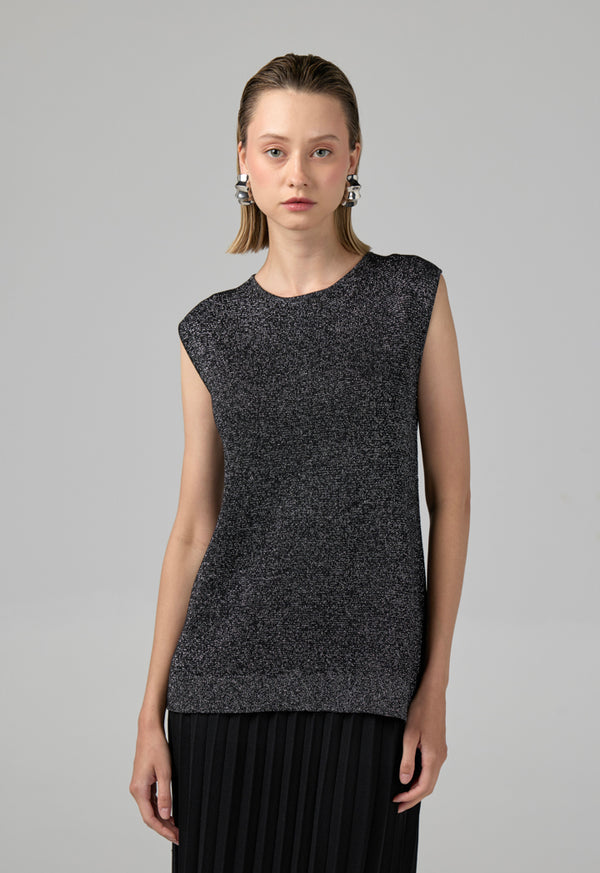 Choice Sleeveless Knitted Lurex Top Black