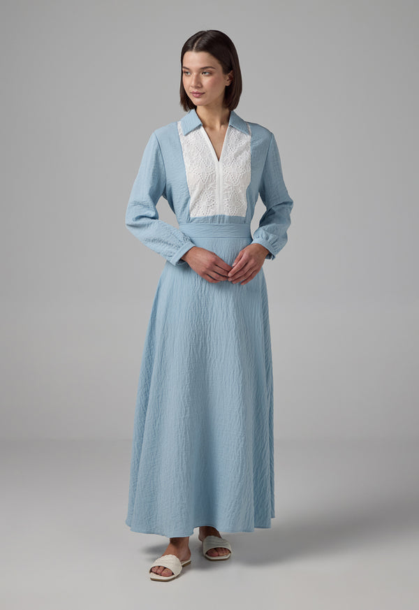 Choice Solid Flared Maxi Skirt Blue