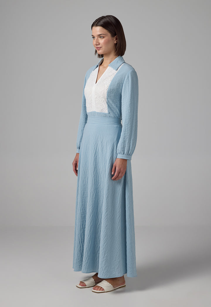 Choice Solid Flared Maxi Skirt Blue